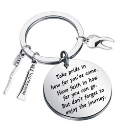 FUSTMW Dental Keychain for DH & Dentist Inspirational Gifts (Silver)