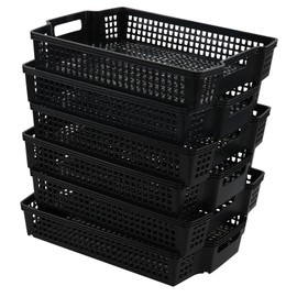 Hayixia 6 Packs Plastic Stacking Storage Baskets, Paper Storage Basket Tray, Black