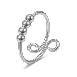 JEWTOP Rings for Women, Anxiety Rings, Gold Open Spinner Thin Ring, Gold-Plated Finger Ring, Stackable Adjustable Rings with Pearl Print, Metal