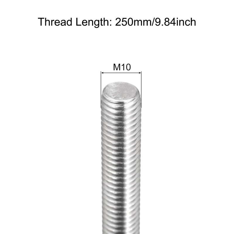 sourcing map Fully Threaded Rod M10 x 250mm 1.5mm Thread