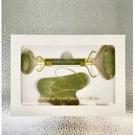 “Natural Jade Facial Roller & Gua Sha Stone Set for Anti-Aging & Skin Care – Green – Relaxation & Beauty”
