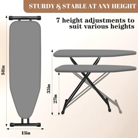 RIZTAIK Ironing Board, Compact and Space Saver,Size 13 x 43, Metal Construction Ironing Boards with Extra Thick Heavy Duty Padded, Stable Structure,Skid Feet, Premium Iron Board,Grey