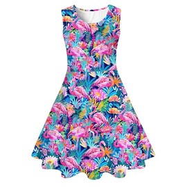 BFUSTYLE Girls Dresses Flamingo 4T 5T Summer Hawaiian Dress for Gils