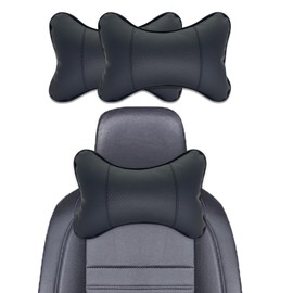 duoyif Car Neck Pillow Headrest Pack of 2 Car Headrest Made of PU Leather and Silk Cotton, Neck Pillow Car Neck Support for Car Seats, Car Chair, Play Chairs, Office Seats, Play Seats (b2 Black)