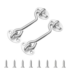 Daryunk 2PCS 3 Inch Hook and Eye Latch, 75mm Silver Gate Hooks Stainless Steel Cabin Hook, Hooks Eye Latch Door Lock, for Wooden Doors, Window Supports and Door Locks