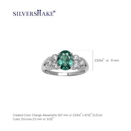 Silvershake 2.2 ct 9X7mm Created Color Change Alexandrite 925 Sterling Silver Engagement Aniversary Ring June Birthstone Gemstone, Created Alexandrite
