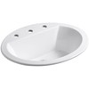 Kohler K-2699-8-0 Ceramic Drop-In oval Bathroom Sink, 21 x 21