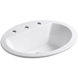 Kohler K-2699-8-0 Ceramic Drop-In oval Bathroom Sink, 21 x 21 x 9.75 inches, White
