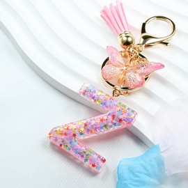 THE FRIGG Valentines day Gifts for Kids Girls Women Keychain Butterfly Tassel Pink Purple Initial Letter Key for Backpack(Z-Pink)