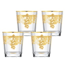 Lorren Home Trends Royal-DOF Set of 4 Embellished 24K Gold Crystal Double Old Fashion-Made In Italy, One Size, Clear