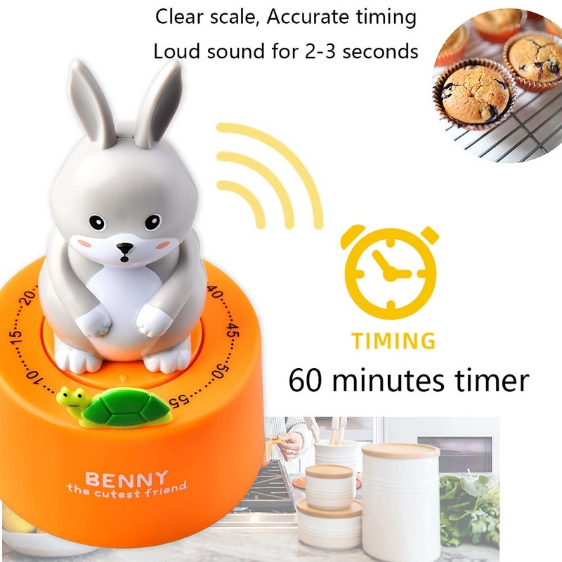 Cute Bunny Timer 60-Minute Mechanical Kitchen Timer for Easter Basket