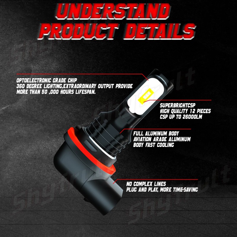 Shyfrult 3 PINS LED Headlight Bulb 6000K 35W For Honda