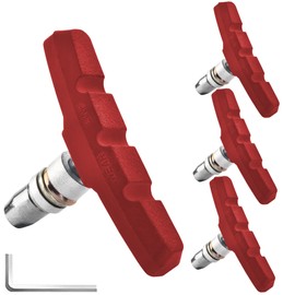 Arespark Bike Brake Pads, 4 Pcs Universal V-Brake Bicycle Brake Pads, Rubber Brake Pad with Hex Nuts Gasket Wrench, Cycling Accessories for MTB Mountain Bike Road Bike, No Noise & Skid, 70mm Red