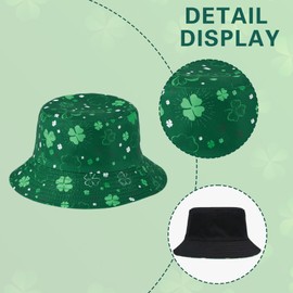 St Patricks Day Bucket Hat Green Leaf Bucket Hat for Women Men Reversible Wear Green Fisherman Travel Beach Party (Style A)