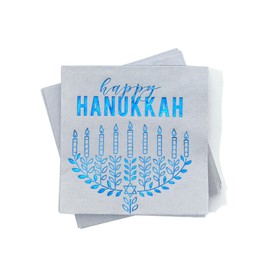 ForYourParty.Com Happy Hanukkah Cocktail Napkins - Gray and Shiny Blue (20)
