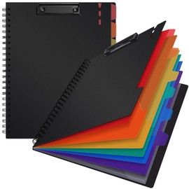 Uquelic 2 Pcs Clipboard Folder A4 with Storage, 6 Double-Sided Half Pockets Project Organizer with Zipper Pouch, Plastic Clipboard Folio for Office, School