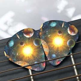 Galaxy Outer Space Guitar Picks for Electric Guitar Thin Medium Heavy Plectrum Picks for Acoustic Guitar Bass Ukulele Accessories, 0.46mm/0.71mm/0.96mm, 12 Pack