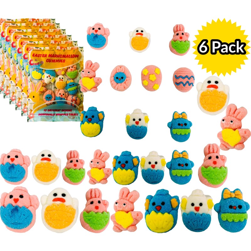 Easter Marshmallow Gummies - 10 Fun Designs, 6-Pack, Total 60