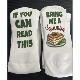 Bring Me a Tiramisu Socks – Funny Dessert Crew Socks for Women and Men – Cute Tiramisu Lover Gift – Coffee Dessert Themed Funny Gifts