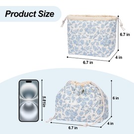 SXS LACONIC Drawstring Quilted Makeup Bag, Cosmetic Pouch, Coquette Cute Organizer, Small Make up Bag for Purse, Women's Portable Travel Cosmetic Bag