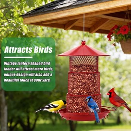 SiliFine 1 Pack Red Metal Bird Feeder for Outdoor Hanging 4 Lbs Large Capacity Squirrel Proof Wild Bird Feeder Heavy Duty Metal for Finch Cardinal Blue Jay Outside Garden Yard Decor