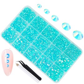 6200 pcs Lake Blue Resin Rhinestones for Crafts, 6mm 5mm 4mm 3mm 2mm Non Hotfix Gems Stones Flatback Diamonds for DIY Tumblers Crafts, Nail Art, Tumblers, Mugs Decor, SS30, SS20, SS16,SS10, SS8