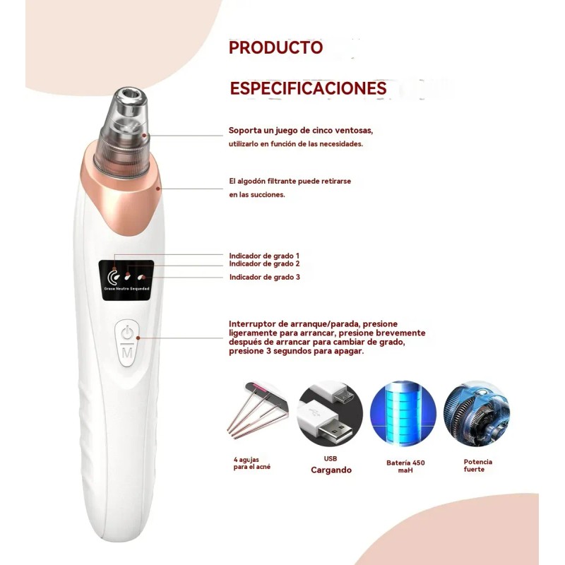 Limpiador De Poros Extractor De Puntos Negros Y Acné Facial