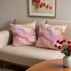 Fuasei Luxury Gradual Pink and Gold Marble Pillow Covers 18x18 Set of 2, Modern Abstract Pillow Covers Room Decor, Gold and Pink Marble Textured Decor for Sofa Bed Living Room
