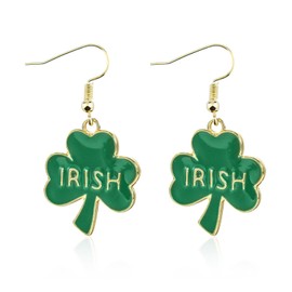 MFUOE St Patricks Day Shamrock Dangly Earrings Irish Green Lucky Clover Earrings Saint Paddys Day Novelty Jewellery for Women Girls (Color 6)