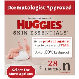 Huggies Size Newborn Diapers, Skin Essentials Baby Diapers, Size Newborn (6-9 lbs), 28 Count, Packaging May Vary