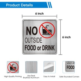 No Outside Food or Drink Sign 3 Pack 6×6 Inch Brushed Metal Sticker, Soslina Premium Metal Look Notice for Business Restaurants Doors & Windows, Waterproof UV Proof Decal