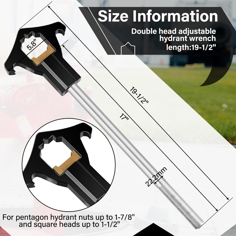 Gisafai Fire Hydrant Wrench Double Head Adjustable Heavy Duty Hydrant
