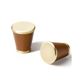 JIASENBAO Leather Drawer Pulls Trapezoid 5 Pack Gold Brown Leather Handles Cabinet knobs for Kitchen Bathroom Drawers Dressers