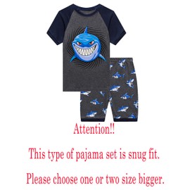 Family Feeling Big Boys Shark Pajamas Short Sets 100% Cotton Kid Summer Pjs 12