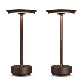 FDIDC 2 Pack Rechargeable Cordless Table Lamps, Portable 5000mAh LED Table Light, 3 Color Stepless Dimming Battery Powered Metal Table Lamp for Outdoo/Restaurant/Home/Patio.(Brown)