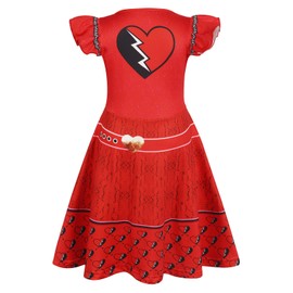 AmzBarley Descendants Costume Kids Girls The Rise of Red Dress Children Short Sleeve Hearts Dress up Holiday Performance Role Playing Clothes Red 7-8 Years 130