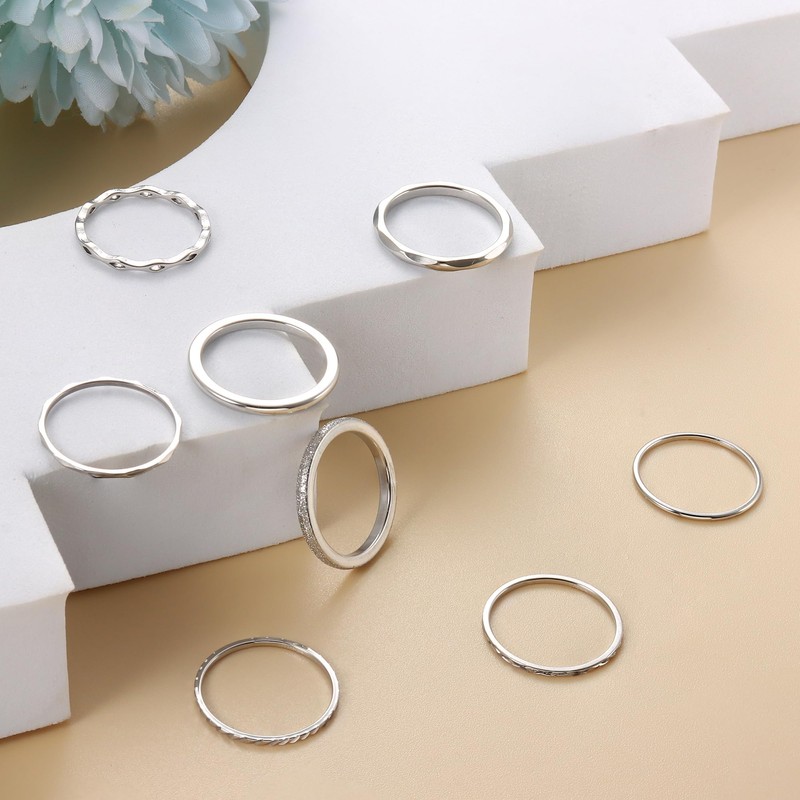 Kakonia 8Pcs 1MM 2MM Stainless Steel Rings for Women Men