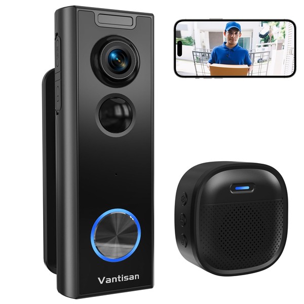 vantisan Video Timbre Inteligente, Timbre Inalámbrico Recargable 2K, Timbre con