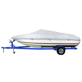 GOODSMANN 150D Reflective Waterproof Boat Cover Polyester Boat Cover B- Fits 16'-19' V-Hull Fishing Boats - Beam Width to 96"