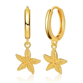 Starfish Earrings Gold Seashell Earrings Beach Earrings for Women Puka Cowrie Shell Earrings Ocean Jewelry Beachy Summer Earrings (Style2_gold starfish hoop)