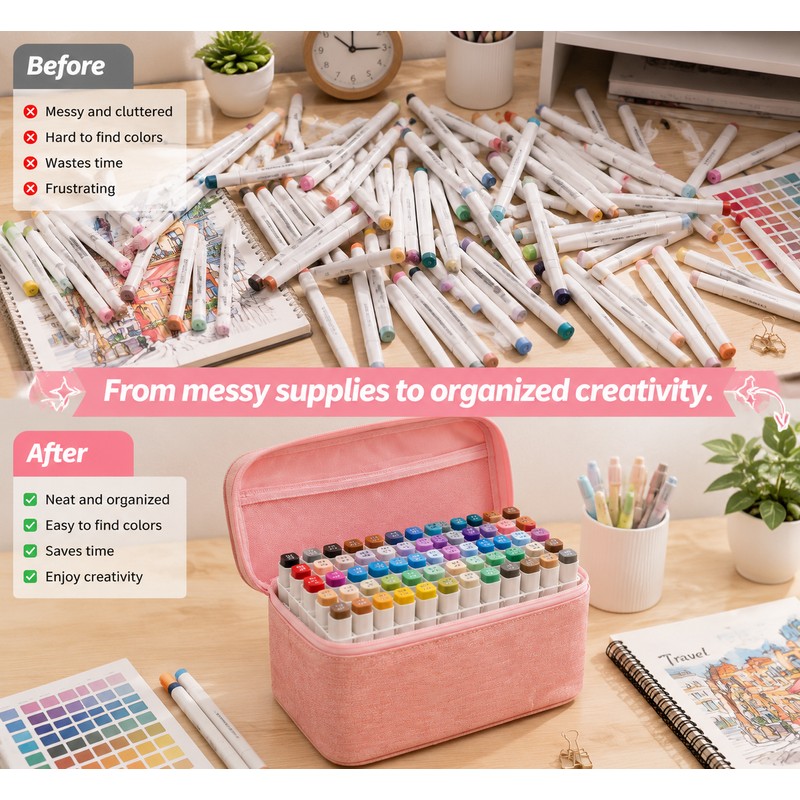Marker Pen Case for Art Supplies – Large Capacity Zipper