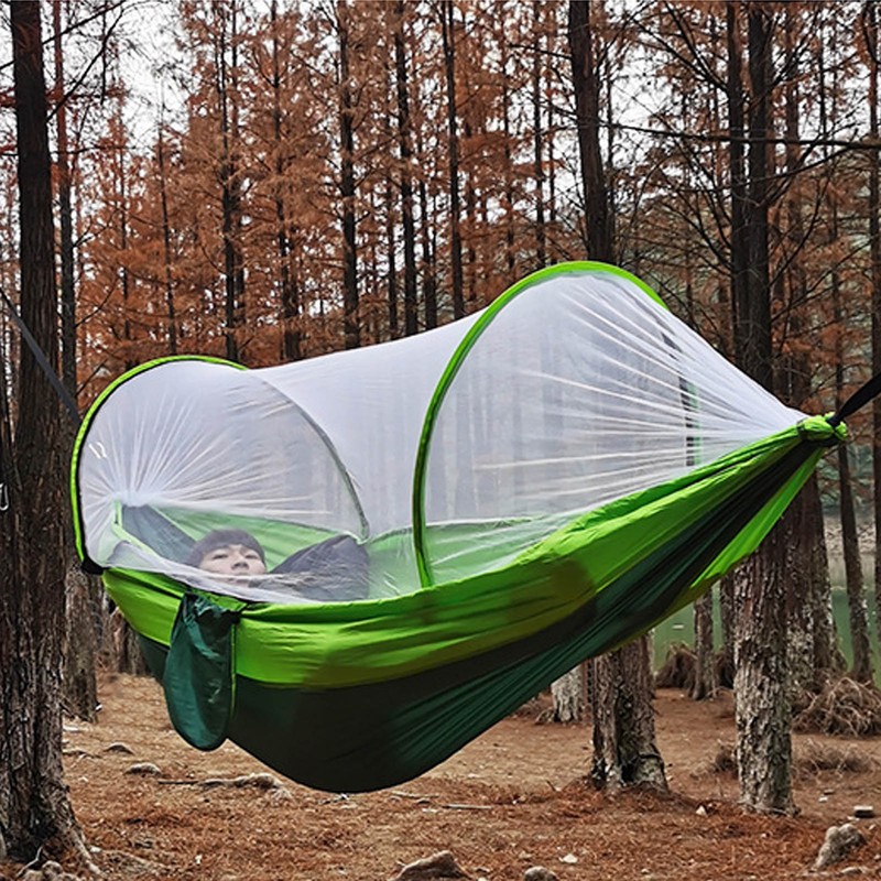 Camping Hammock with Net 210T Nylon Taffeta Automatic Quick Opening