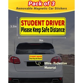 MUPEAK Magnetic Car Stickers, 3-Pack, Student Driver Magnet Stickers Safety Sign for Car Accessories, Yellow/Student Driver