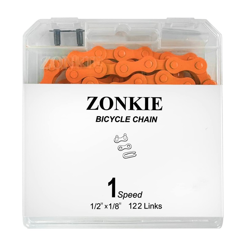 Bicycle Chain 1-Way 1/2 x 1/8 Inch, 122 Links (Orange)