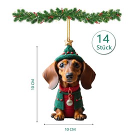 T TAKONE Pack of 14 Dachshund Decoration, 2D Acrylic Flat Dachshund Pendants, Perfect as Christmas Tree Decoration and Christmas Decoration for the Car (Dachshund)