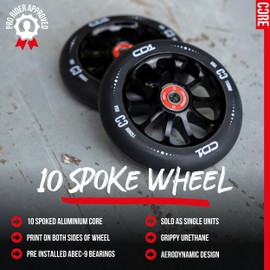 CORE CD1 Spoked Stunt Scooter Wheel 110mm ABEC 9 Bearings (Replacement Pro Scooter Wheels) - Black/Neochrome