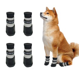 Junchl 4Pcs Dog Boots, Dog Rainboots Waterproof Shoes Breathable Socks, Adjustable Pet Paw Covers with Anti-Slip Sole,Pet Protect Paws for Small Medium Dog Black S