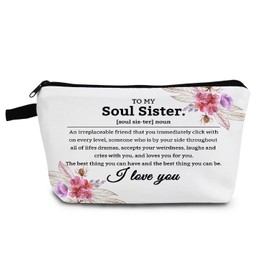 YULUENZE Inspirational Gifts Soul Sister Definition Makeup Bag Positive Quote Toiletry Pouch with Zipper Friendship Birthday Christmas Gift for Women Sisters Friends Soul Sisters
