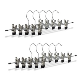 Relaxdays Metal Clothes Hangers, Adjustable Trouser Clamps, HxWxD: 9x35.5x2.5 cm, Silver/Black, Set of 10