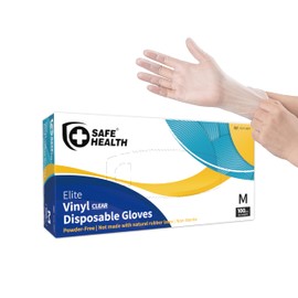Safe Health Disposable Vinyl Gloves Multi-Purpose Plastic Gloves Food Safe, Latex Free Powder Free Non-Sterile 3 mil for Cleaning, Washing up, Salon, Service, Household, Daily, Medium (Box of 100)